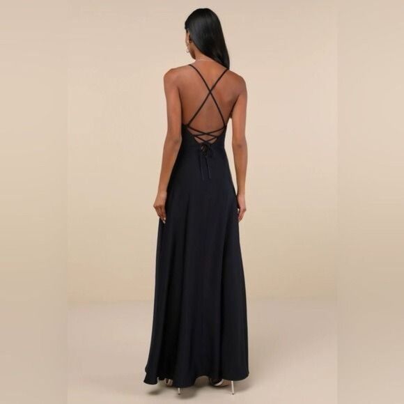 Lulus Stylish Grace Navy Blue Backless Lace-Up Ruffled Maxi Dress Size Small NEW - Picture 9 of 12